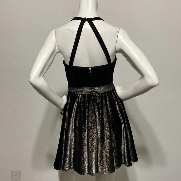 bebe *NEW* Gold Black & Metallic Romantic Whimsy Goth Velour Y2K Mini Dress *SP - Picture 6 of 9